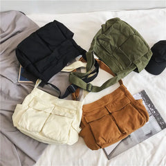 Teenager Girl Canvas Shoulder Bag Casual Messenger Bag Crossbody Bags for Women