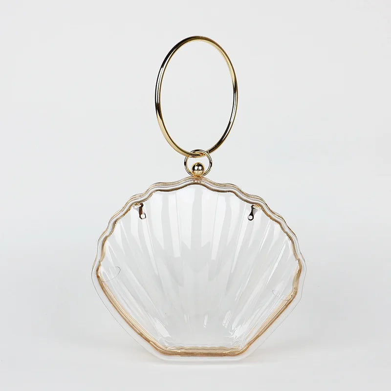 Acrylic Paillette Shell Evening Bag Metal Ring Totes Wedding Party Shoulder Bag
