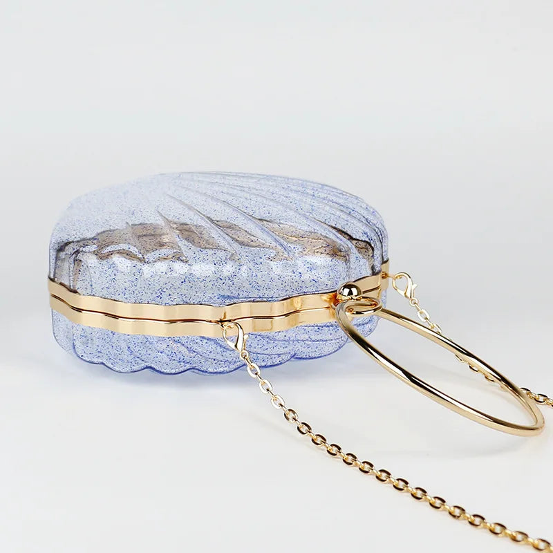 Acrylic Paillette Shell Evening Bag Metal Ring Totes Wedding Party Shoulder Bag