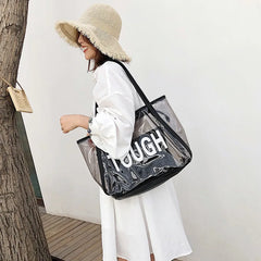 Transparent Beach Bag Large Women Jelly Tote Zipper Waterproof Shoulder Bags
