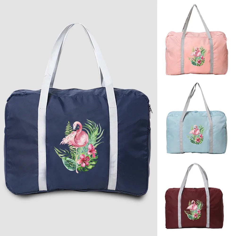 Flamingo Print Travel Bag Foldable Duffle Pack Organizer