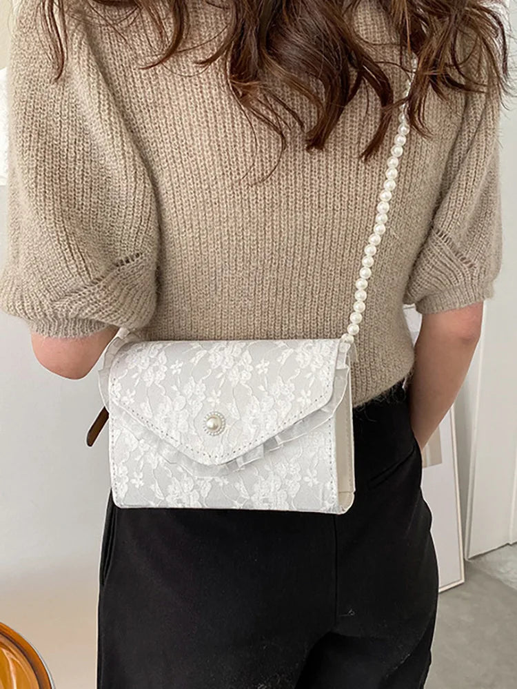 Women's Lace Beading Shoulder Bag Crossbody Flap Handbag