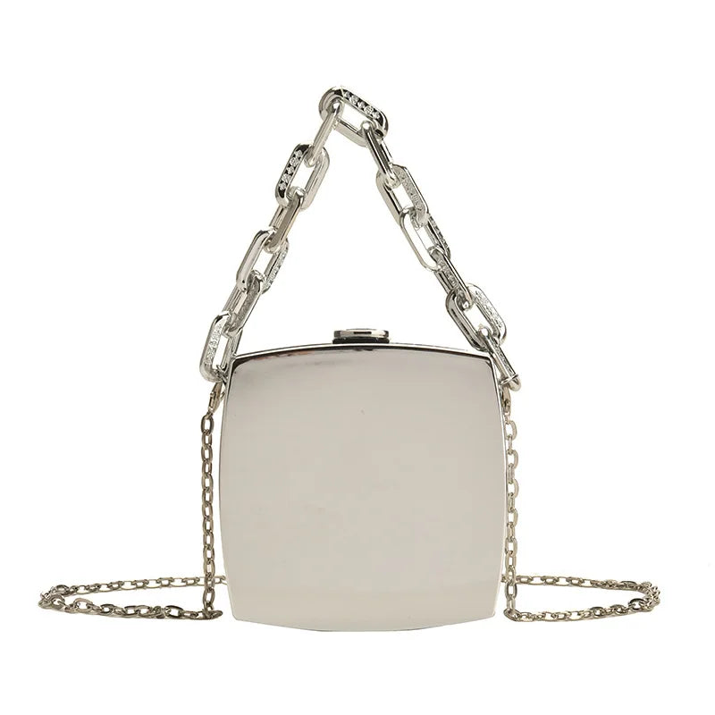 Silver PVC Evening Clutch Bag with Chain Shoulder Strap