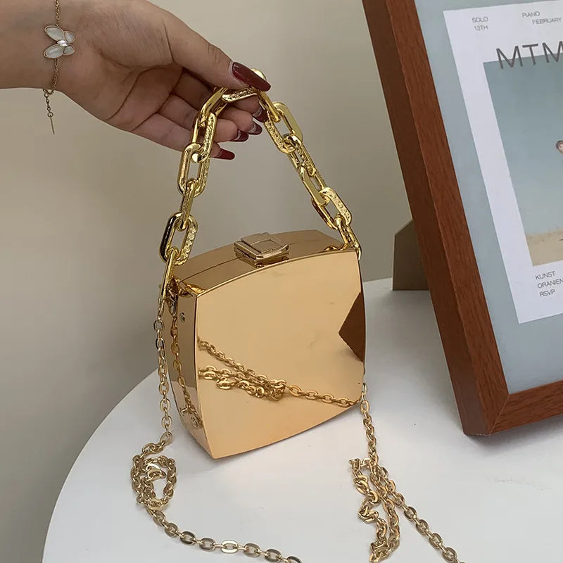 Silver PVC Evening Clutch Bag with Chain Shoulder Strap