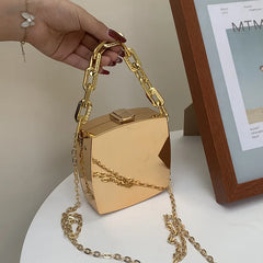 Silver PVC Evening Clutch Bag with Chain Shoulder Strap