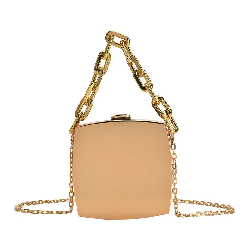 Silver PVC Evening Clutch Bag with Chain Shoulder Strap