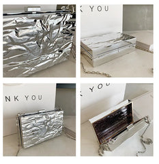 Silver PVC Evening Clutch Chain Shoulder Crossbody Bag