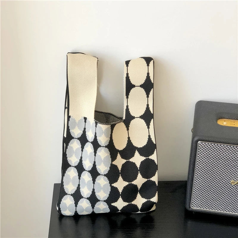 Knitted Checkerboard Women's Bag Houndstooth Handbag Small Tote Bag