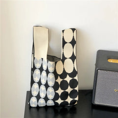 Knitted Checkerboard Women's Bag Houndstooth Handbag Small Tote Bag