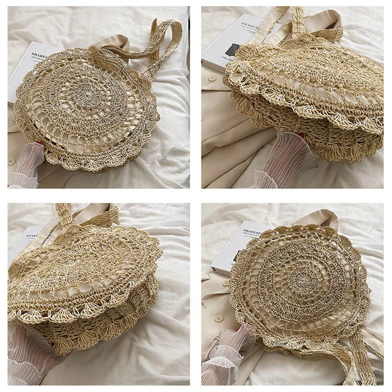 Women's Straw Bag Summer Beach Shoulder Handbag Large Capacity