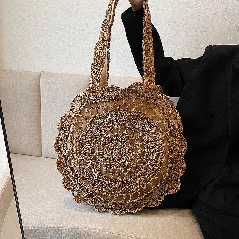 Women's Straw Bag Summer Beach Shoulder Handbag Large Capacity