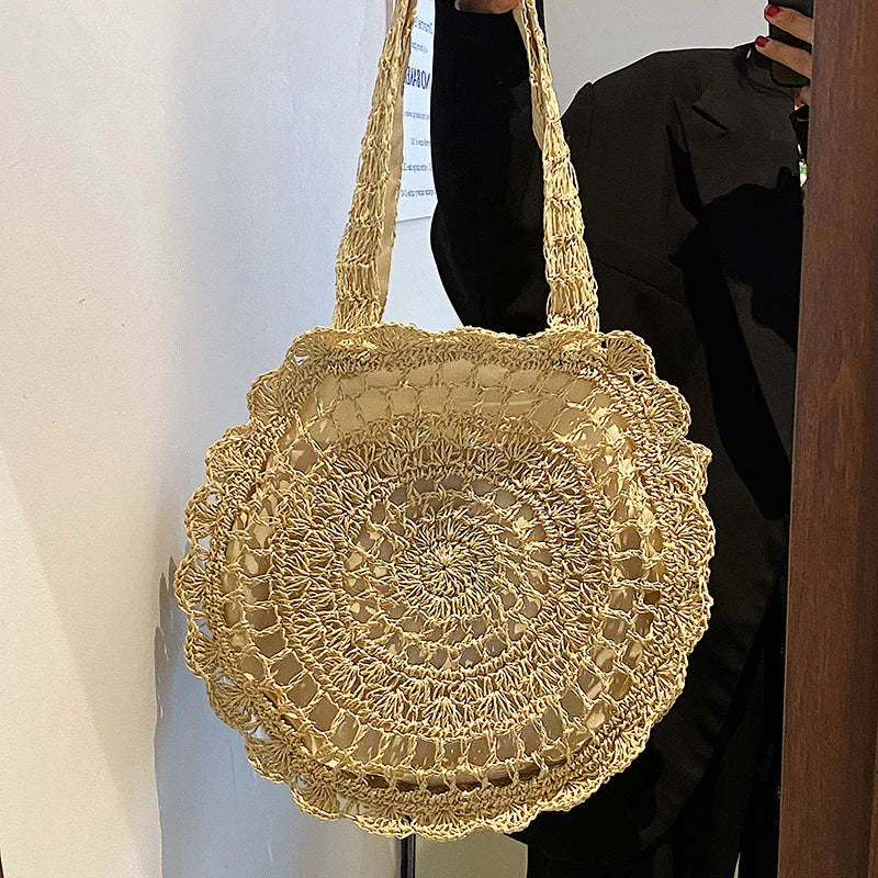 Women's Straw Bag Summer Beach Shoulder Handbag Large Capacity