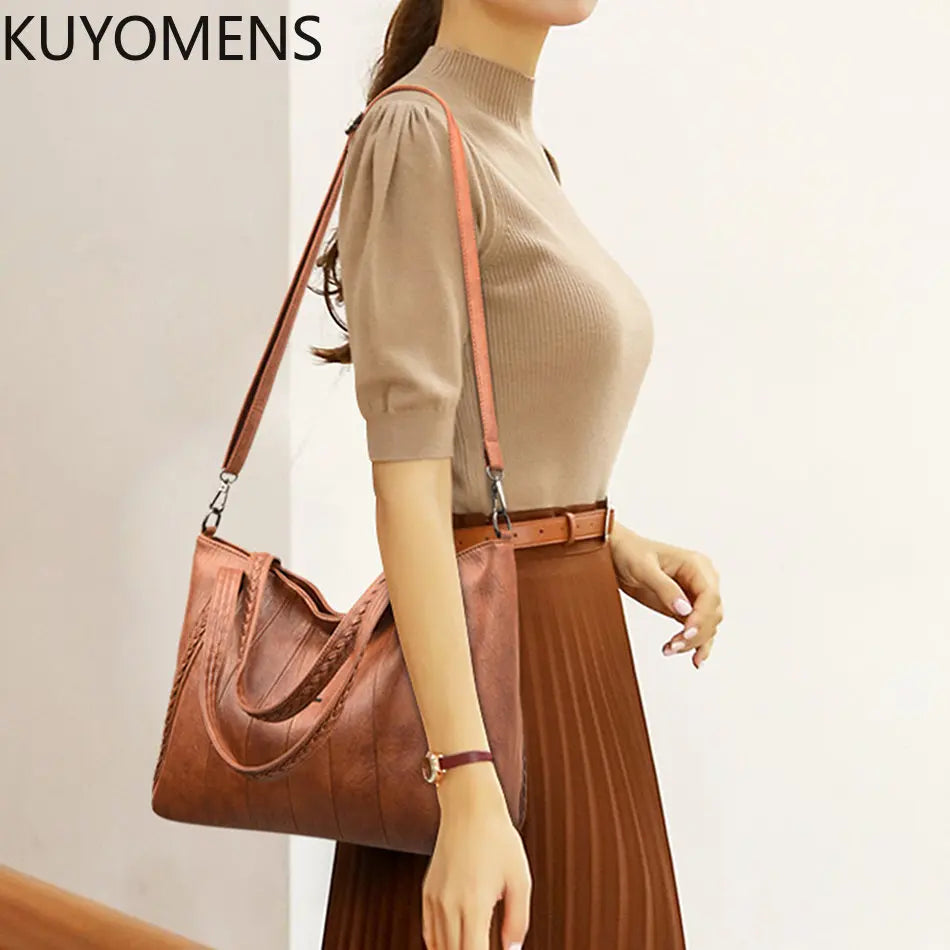 Large Capacity Tote Shoulder Bag High Leather Sac Casual Handbag Purse