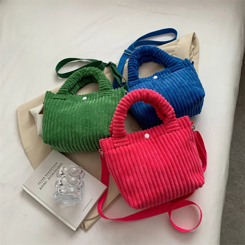 Corduroy Women's Bucket Shoulder Bag Nylon Crossbody Bags