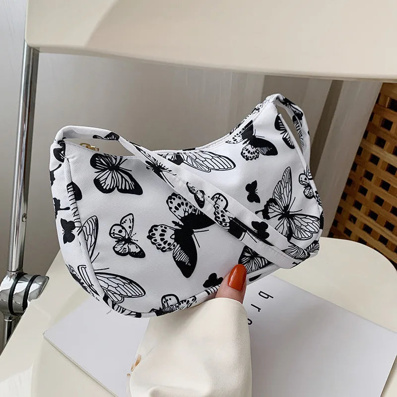 Canvas Shoulder Underarm Bag Vintage Ladies Small Purse Handbags Casual All-matc