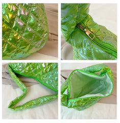Rainbow Puffy Padded Quilting Tote Bag for Women
