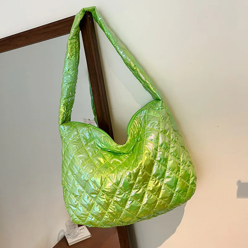 Rainbow Puffy Padded Quilting Tote Bag for Women
