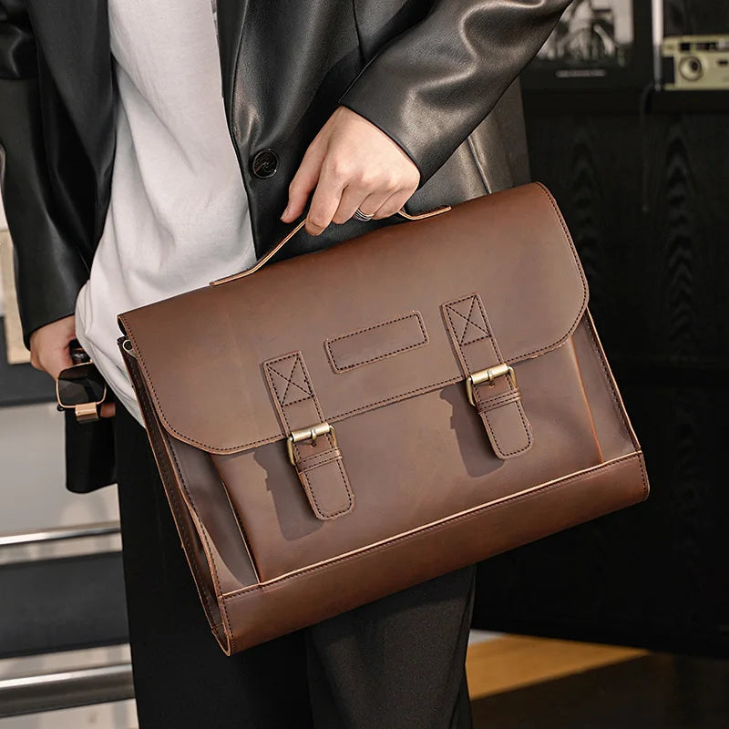 Vintage Crazy Horse Leather Handbag Briefcase