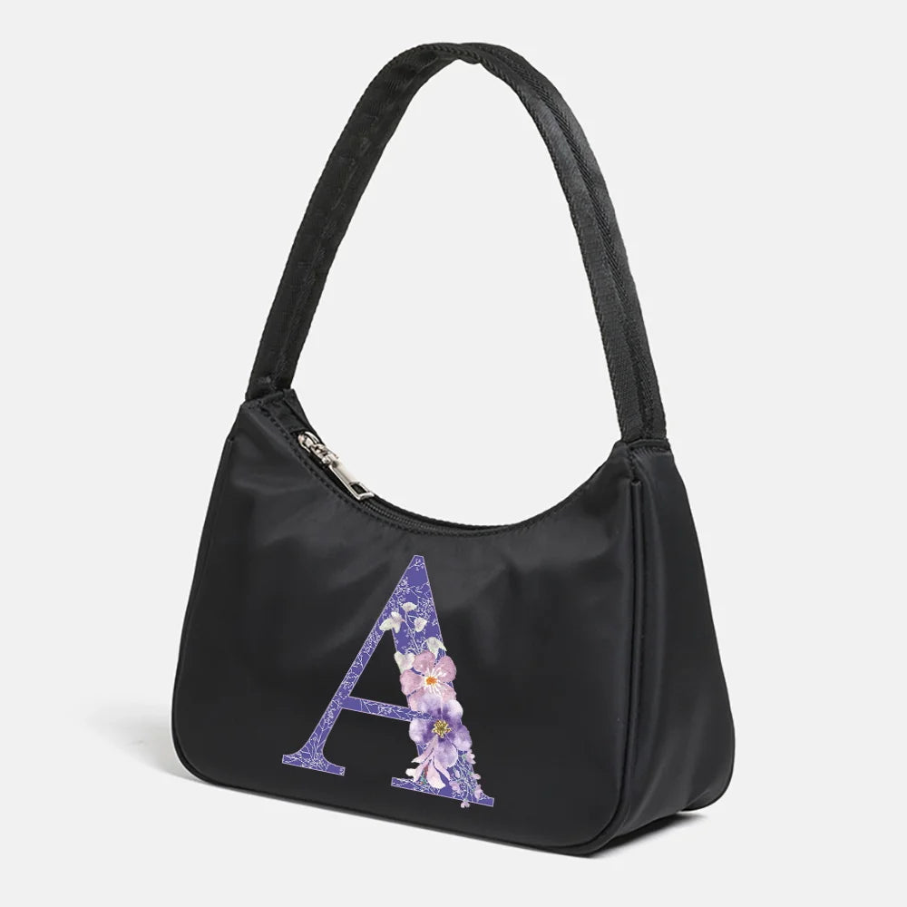 Underarm Shoulder Bag Purple Flower Letter Print