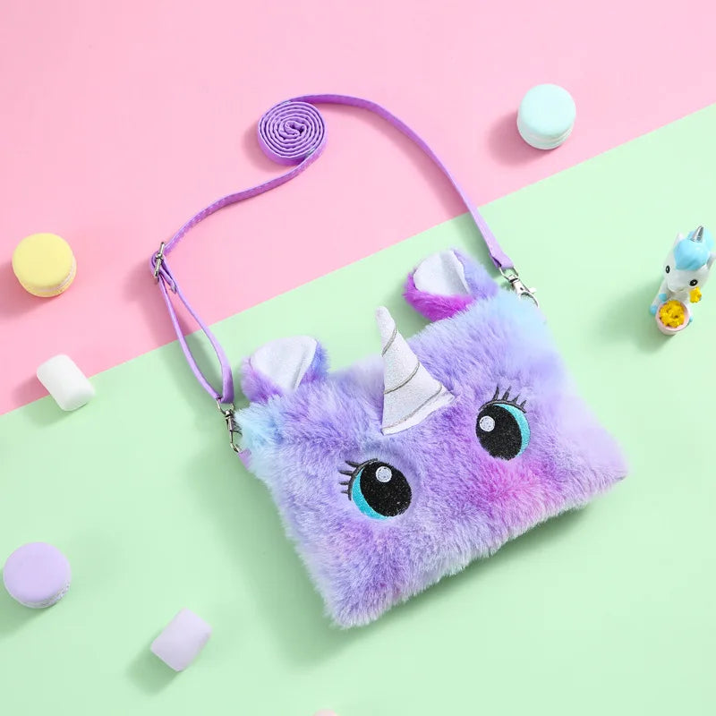 Unicorn Plush Crossbody Bag Square Rainbow Purse Handbag Wallet