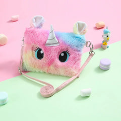 Unicorn Plush Crossbody Bag Square Rainbow Purse Handbag Wallet