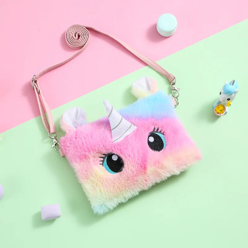 Unicorn Plush Crossbody Bag Square Rainbow Purse Handbag Wallet