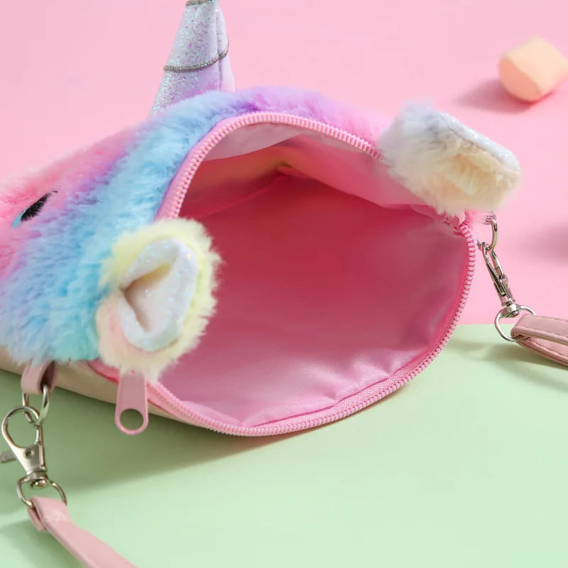Unicorn Plush Crossbody Bag Square Rainbow Purse Handbag Wallet