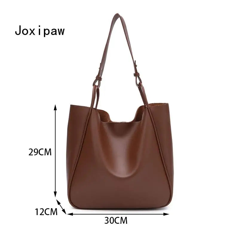 Vintage PU Leather Shoulder Bag for Women Large Capacity Tote Bags