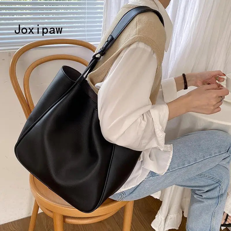 Vintage PU Leather Shoulder Bag for Women Large Capacity Tote Bags