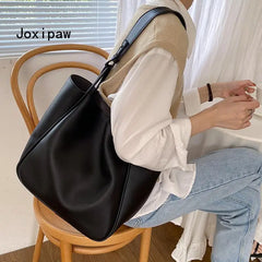 Vintage PU Leather Shoulder Bag for Women Large Capacity Tote Bags