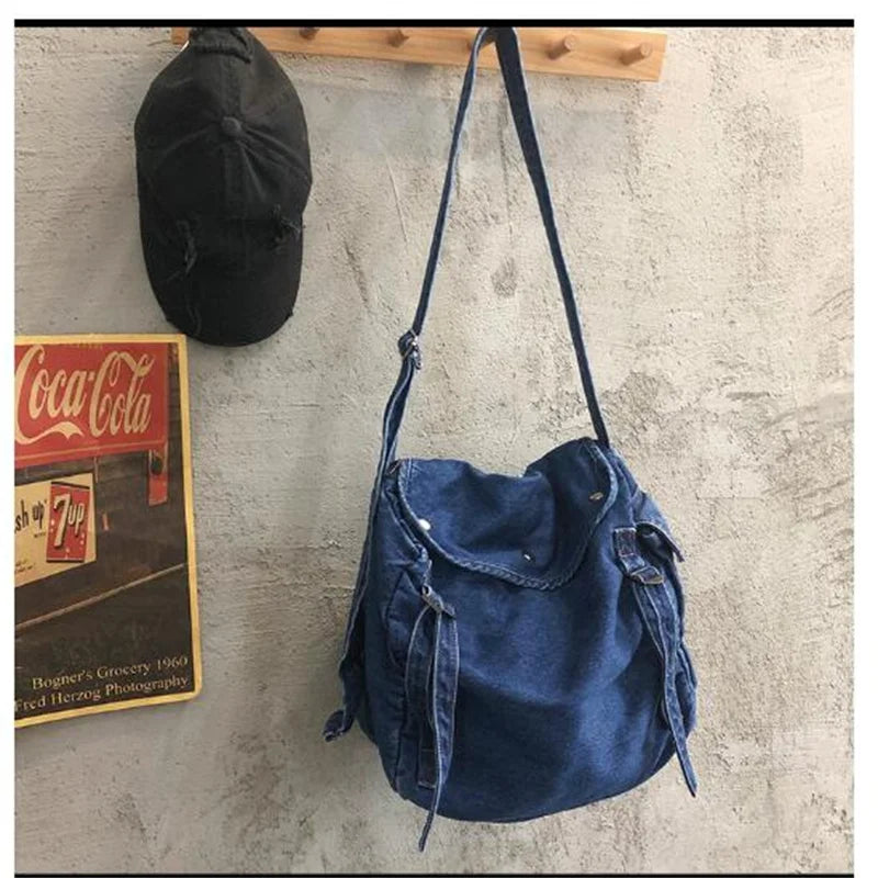 Vintage Denim Shoulder Bag for Girls Harajuku Style