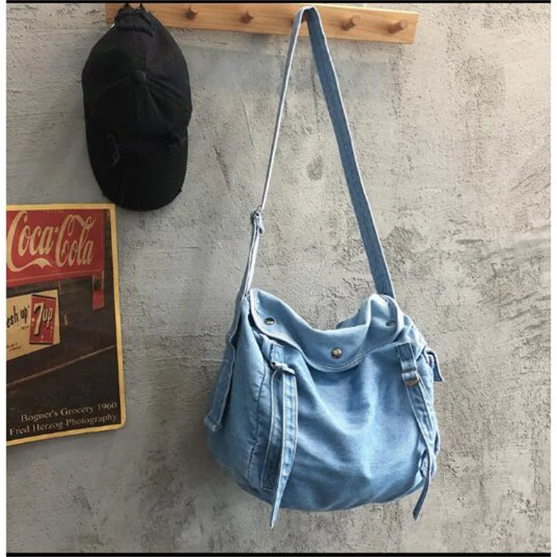 Vintage Denim Shoulder Bag for Girls Harajuku Style
