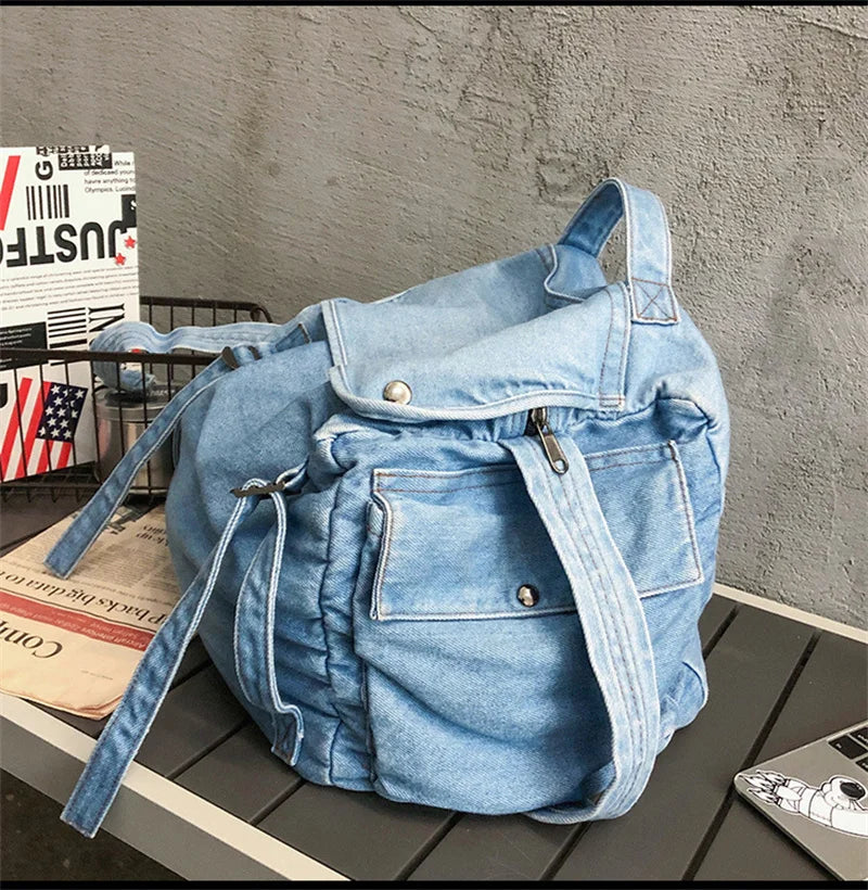 Vintage Denim Shoulder Bag for Girls Harajuku Style