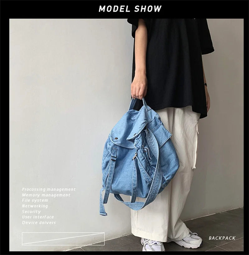 Vintage Denim Shoulder Bag for Girls Harajuku Style