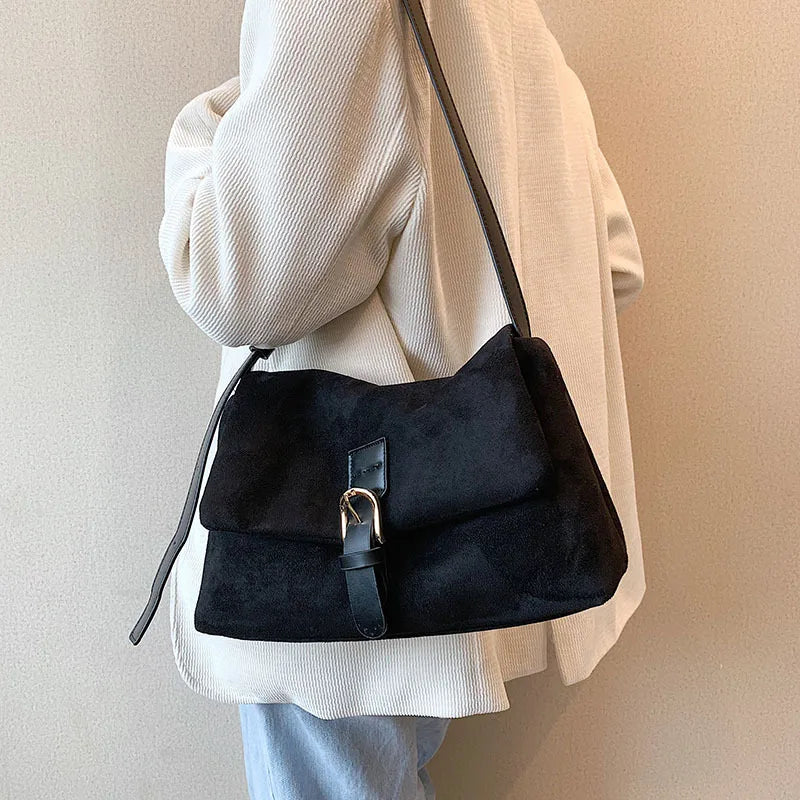 Vintage Style Suede Cross Body Bag Women Metal Handbags