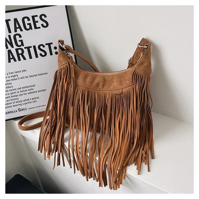 Vintage Style Women Shoulder Bags Suede Tassel Cross Body Bags