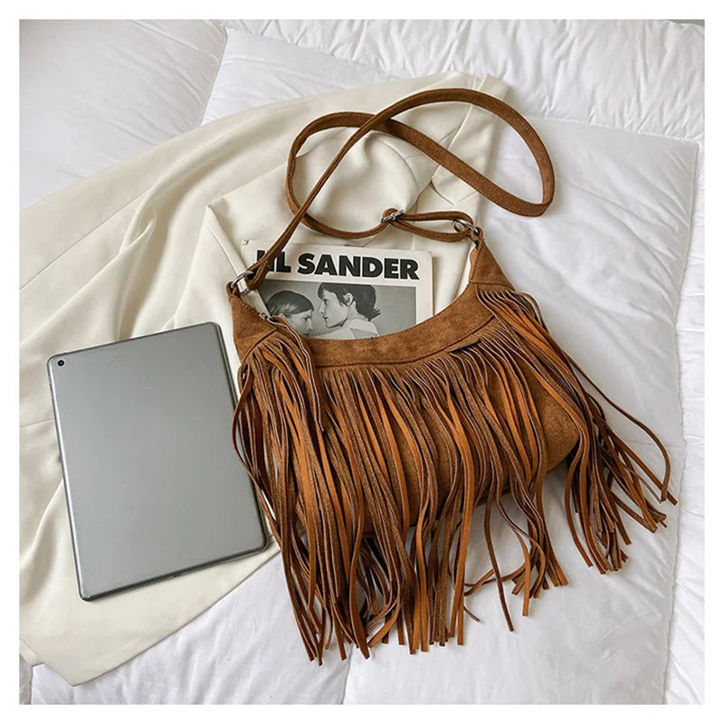 Vintage Style Women Shoulder Bags Suede Tassel Cross Body Bags