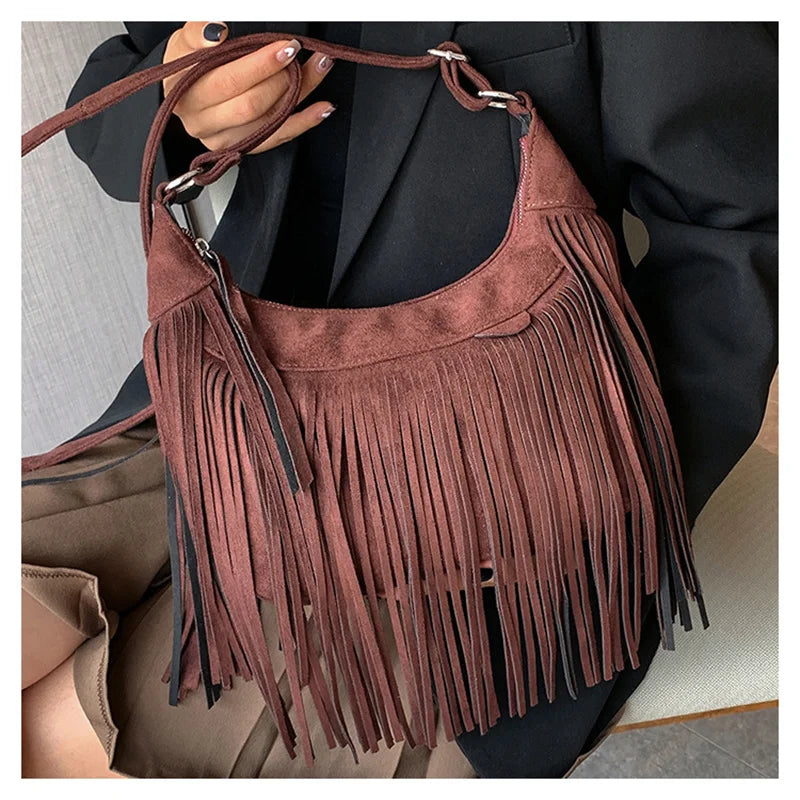 Vintage Style Women Shoulder Bags Suede Tassel Cross Body Bags