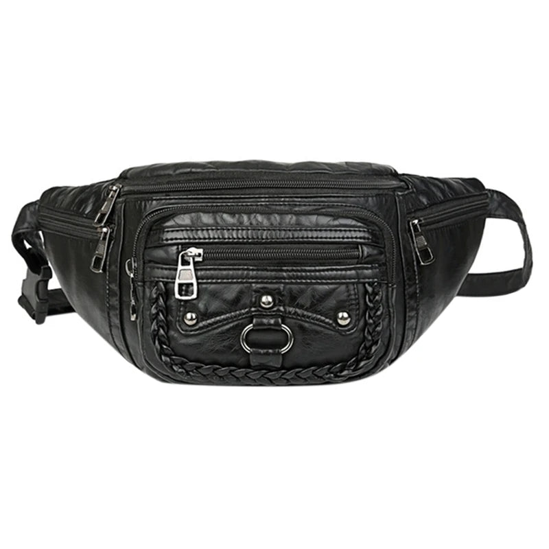Vintage Women's Waist Bag PU Leather Zipper Ladies Shoulder Bag