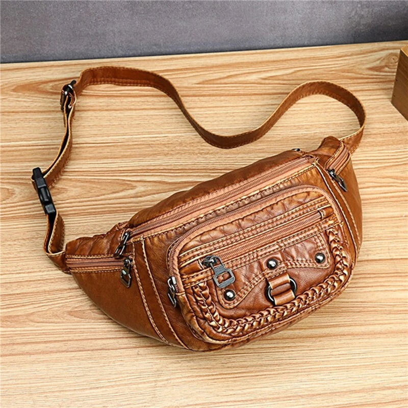 Vintage Women's Waist Bag PU Leather Zipper Ladies Shoulder Bag