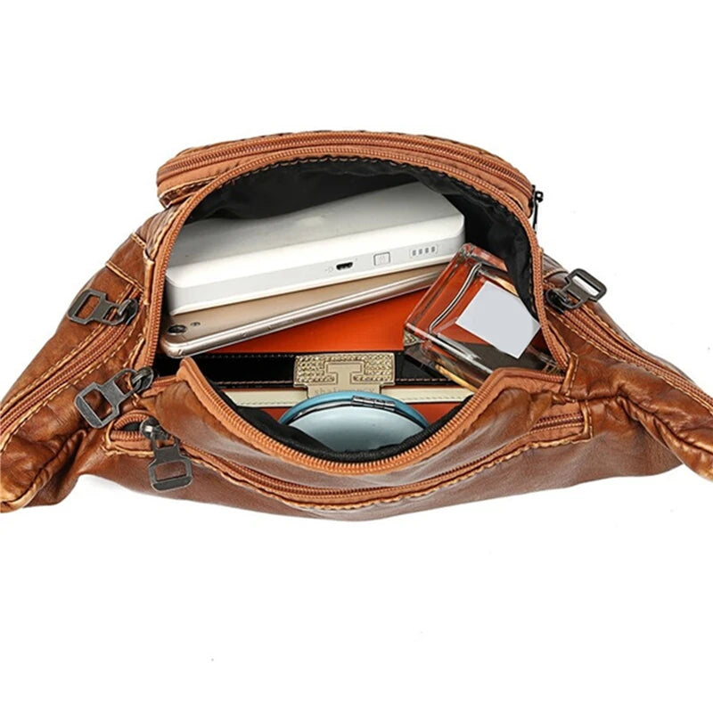 Vintage Women's Waist Bag PU Leather Zipper Ladies Shoulder Bag