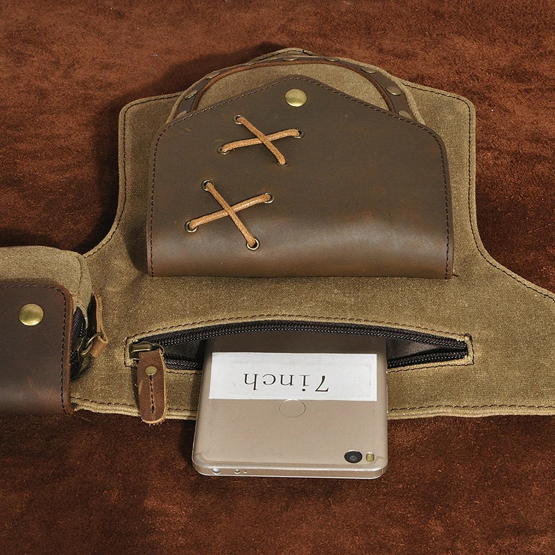 Waterproof Canvas+Leather Small Belt Messenger Bag Fanny Waist Pack For Men