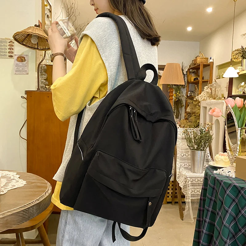 Waterproof Solid Backpack Girls Nylon School Bags