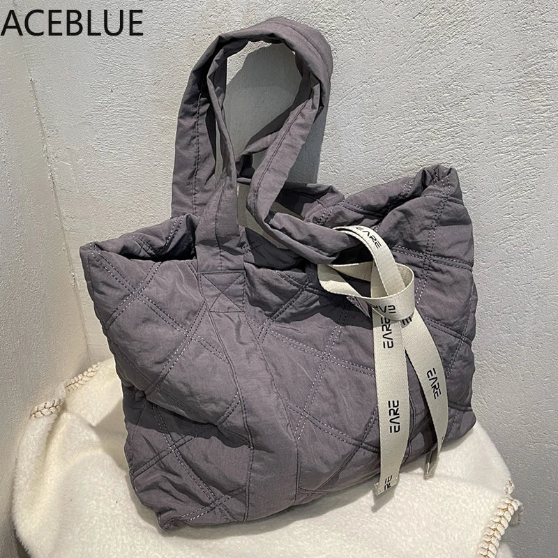Winter Nylon Quilted Shopper Totes Women Handbags Lady Satchels Bags