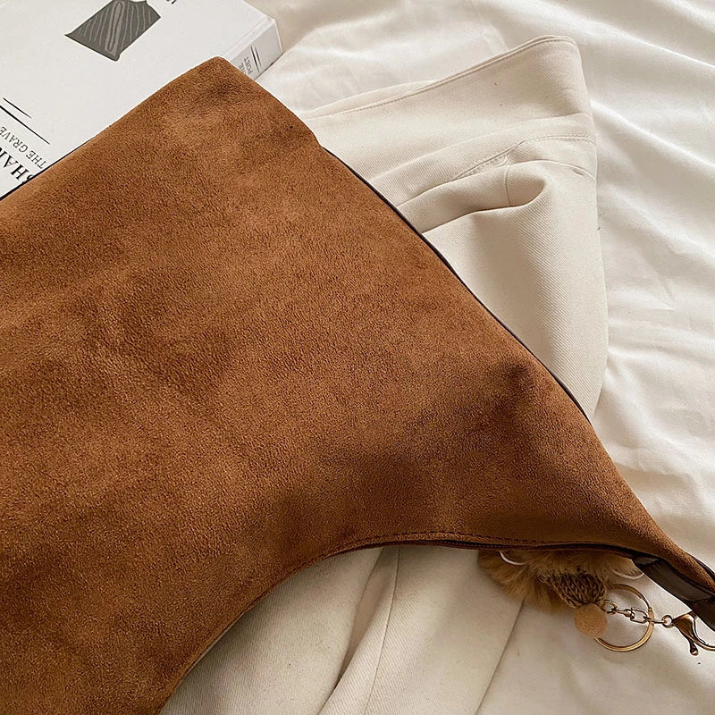 Winter Faux Suede Shoulder Bags For Women Solid Female Satchel