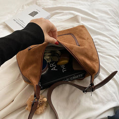 Winter Faux Suede Shoulder Bags For Women Solid Female Satchel