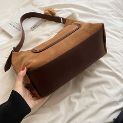 Winter Faux Suede Shoulder Bags For Women Solid Female Satchel