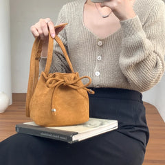 Winter Women?s Handbag Faux Suede Drawstring Bucket Bag