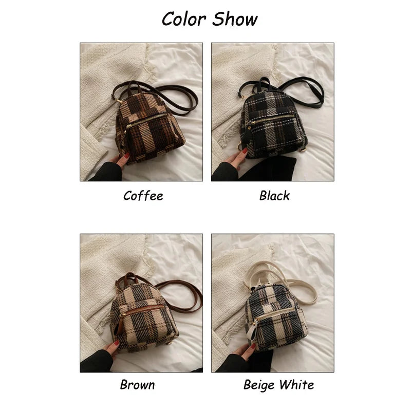 Winter Plaid Nylon Backpack Students Small Schoolbag Campus Stripe Style G