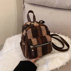 Winter Plaid Nylon Backpack Students Small Schoolbag Campus Stripe Style G